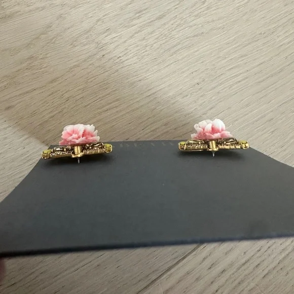 Elizabeth Cole Pink Floral and Citrine Bead Fan Earrings - NWOT - Picture 7 of 11